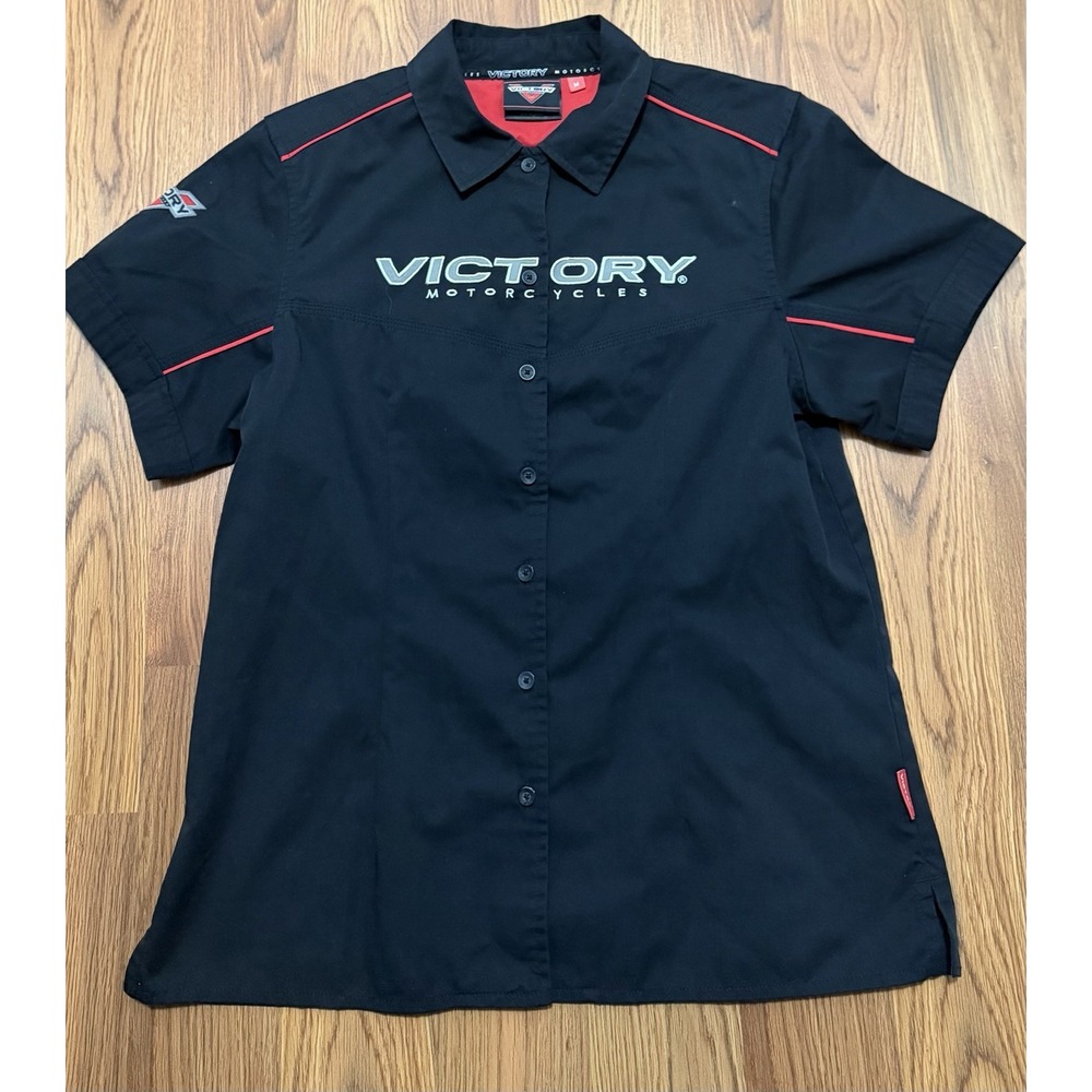 Victory Motorcycles Garage Shirt Women's Medium Double Sided Logo Biker Black